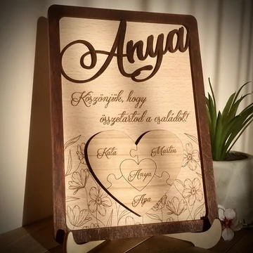 Anyák napi gravírozott tábla szív formájú puzzle díszítéssel