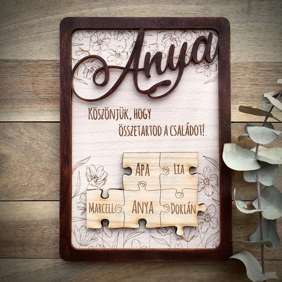 Anyák napi gravírozott tábla puzzle díszítéssel